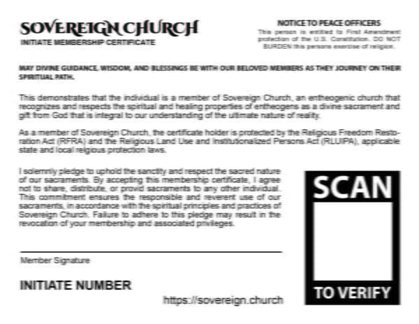 Sovereign Church Membership Certificate